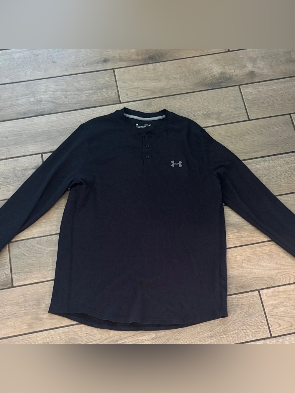 Under Armour Black Long-Sleeve Henley with Gray Logo
